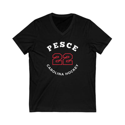 Pesce 22 Carolina Hockey Number Arch Design Unisex V-Neck Tee