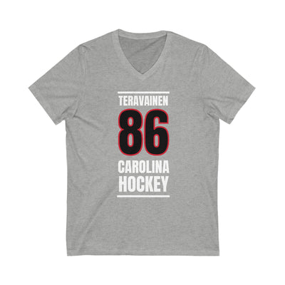 Teravainen 86 Carolina Hockey Black Vertical Design Unisex V-Neck Tee