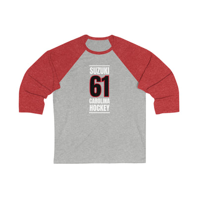 Suzuki 61 Carolina Hockey Black Vertical Design Unisex Tri-Blend 3/4 Sleeve Raglan Baseball Shirt