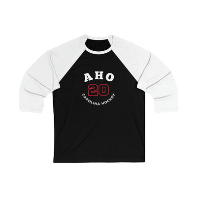 Aho 20 Carolina Hockey Number Arch Design Unisex Tri-Blend 3/4 Sleeve Raglan Baseball Shirt