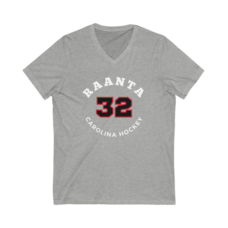 Raanta 32 Carolina Hockey Number Arch Design Unisex V-Neck Tee