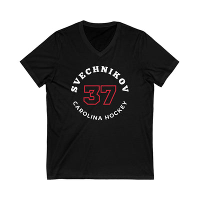 Svechnikov 37 Carolina Hockey Number Arch Design Unisex V-Neck Tee