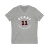 Staal 11 Carolina Hockey Number Arch Design Unisex V-Neck Tee