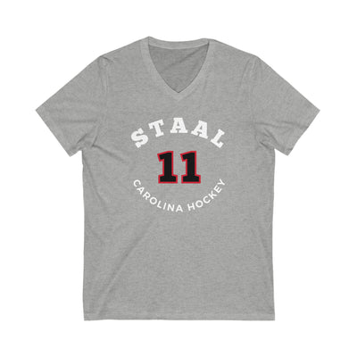 Staal 11 Carolina Hockey Number Arch Design Unisex V-Neck Tee