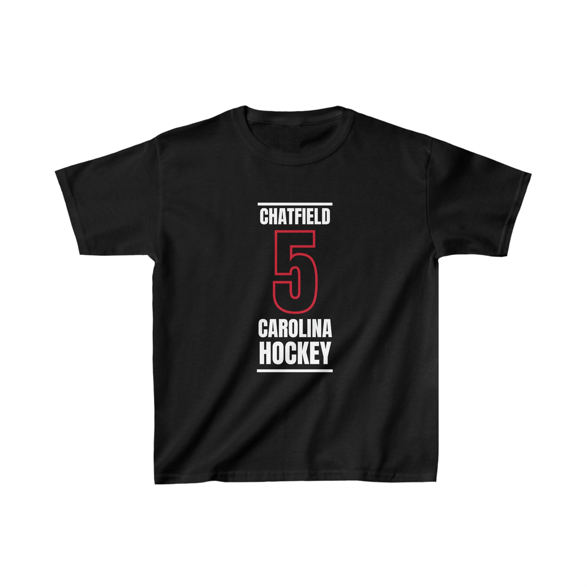 Chatfield 5 Carolina Hockey Black Vertical Design Kids Tee