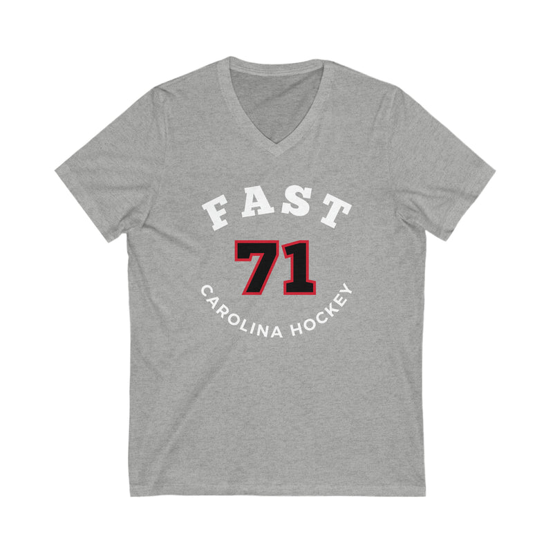 Fast 71 Carolina Hockey Number Arch Design Unisex V-Neck Tee