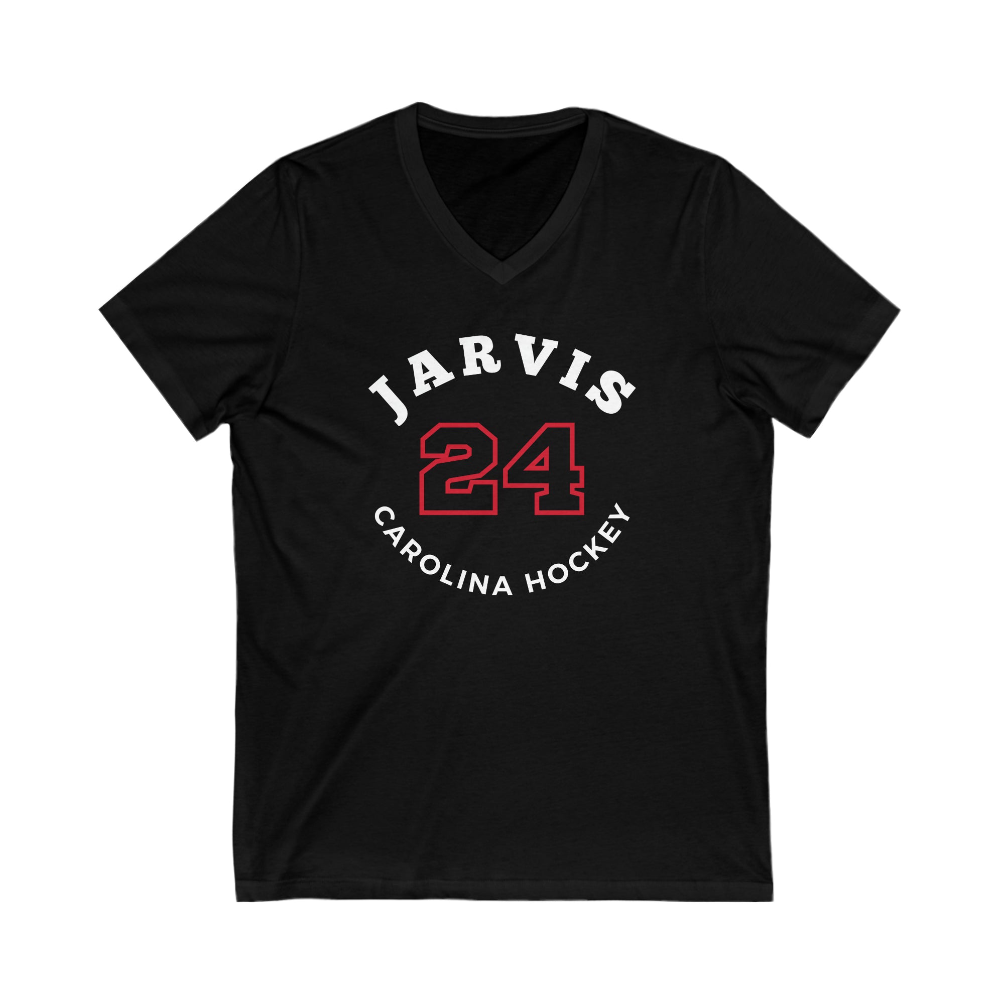 Jarvis 24 Carolina Hockey Number Arch Design Unisex V-Neck Tee
